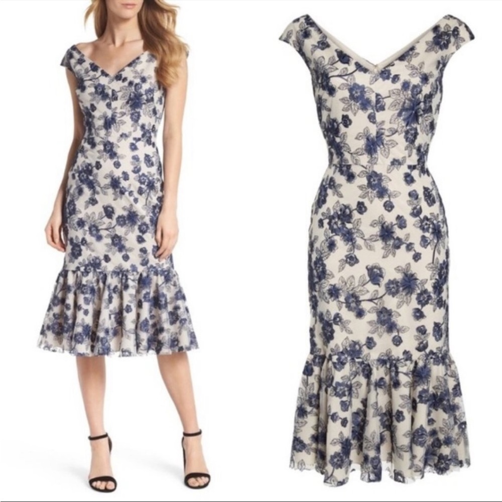 Gal Meets Glam Rosemary Floral Embroidered Midi Dress Sz 2